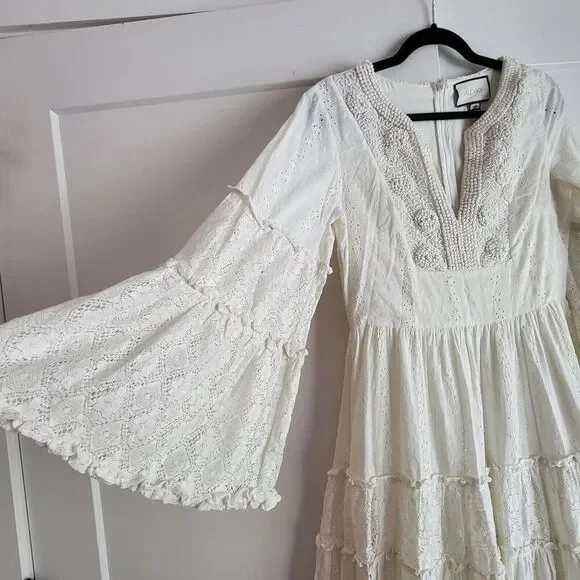 $910 ALEXIS Hedda Embellished Eyelet Maxi Dress Gown Sz XS Boho Bridal R… - Picture 13 of 16